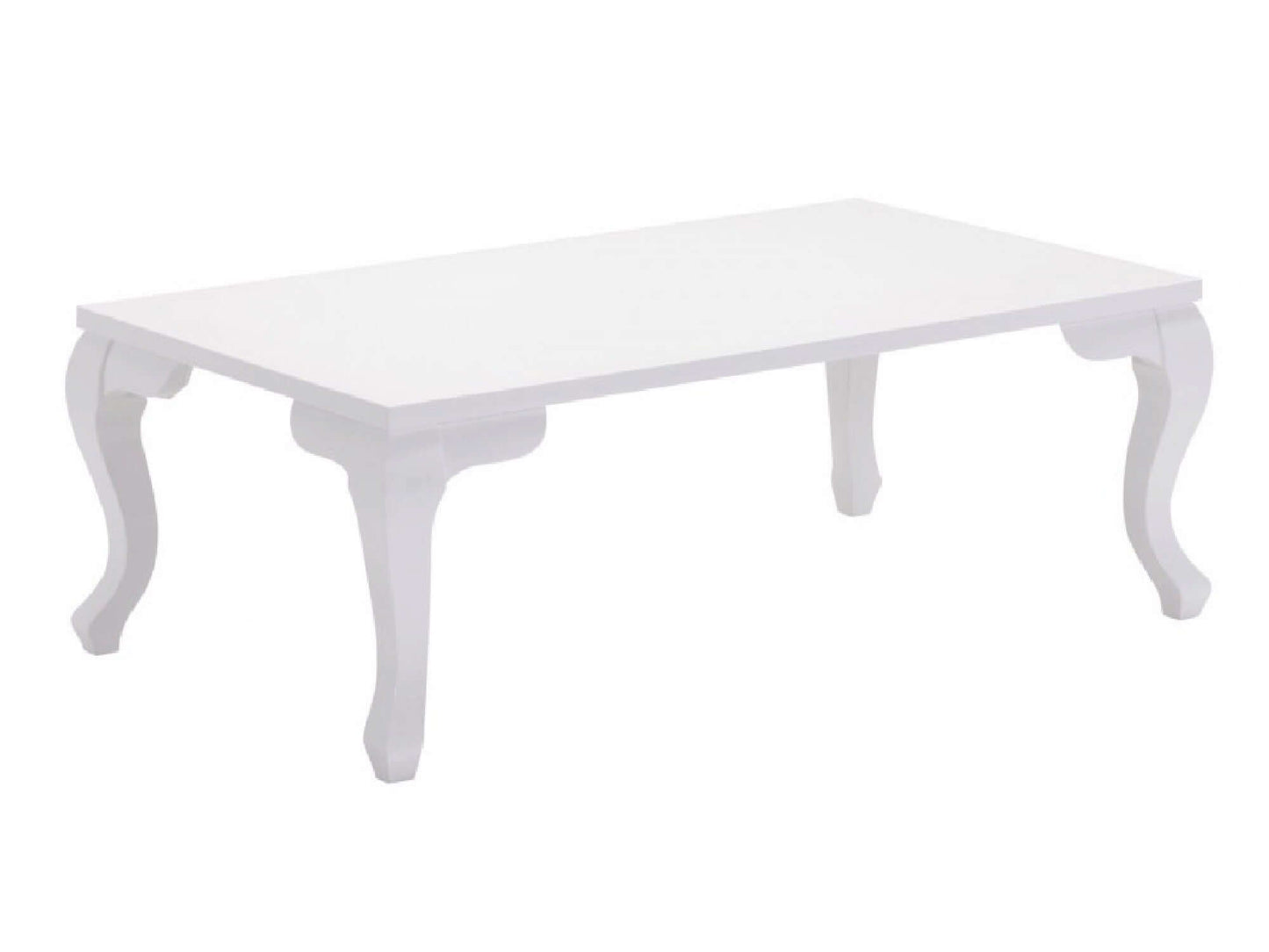 ROYAL MAJESTY RECTANGULAR COFFEE TABLE - H 16" / W 47" / D 27.6" LLL’s Royal Majesty Rectangular Coffee Table is a wood table supported by gracefully curved legs in a glossy white finish that adds to the beauty and charm. The white color provides a modern