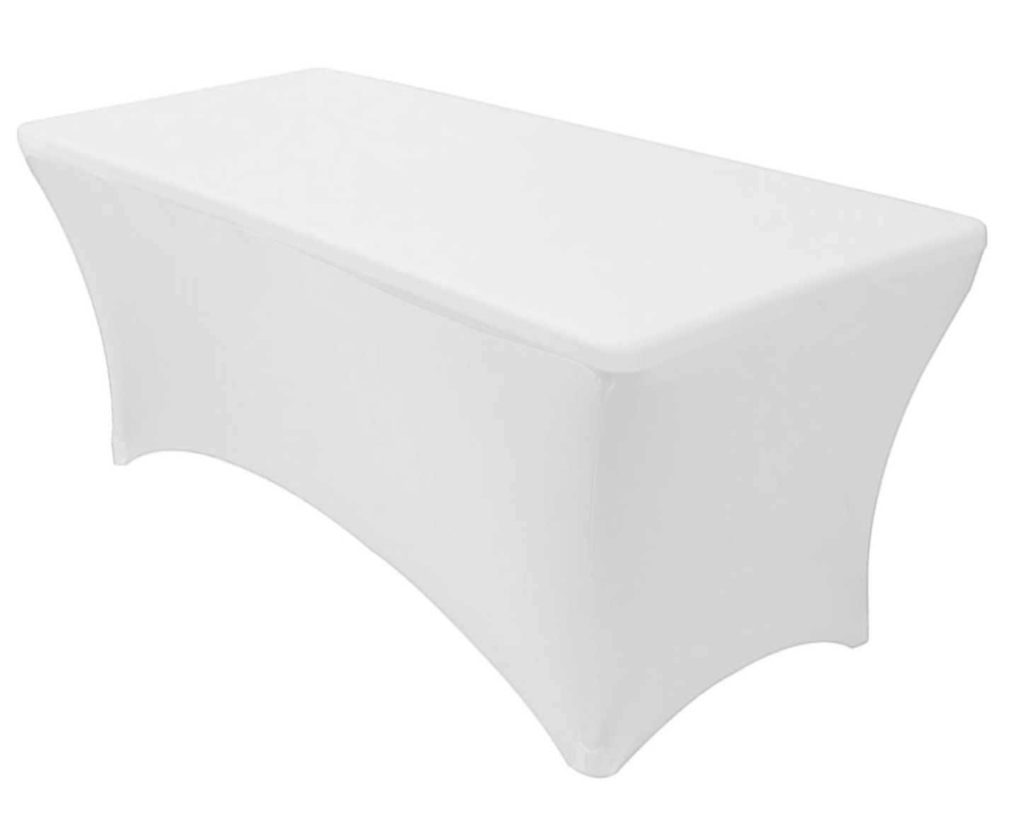 RECTANGULAR SPANDEX LINEN | 6ft - WHITE - Fits 6ft Banquet Table H 30" / L 6' / D 30" Spandex linens provide a neat and uniform appearance similar to traditional linens but with clean modern style lines.
