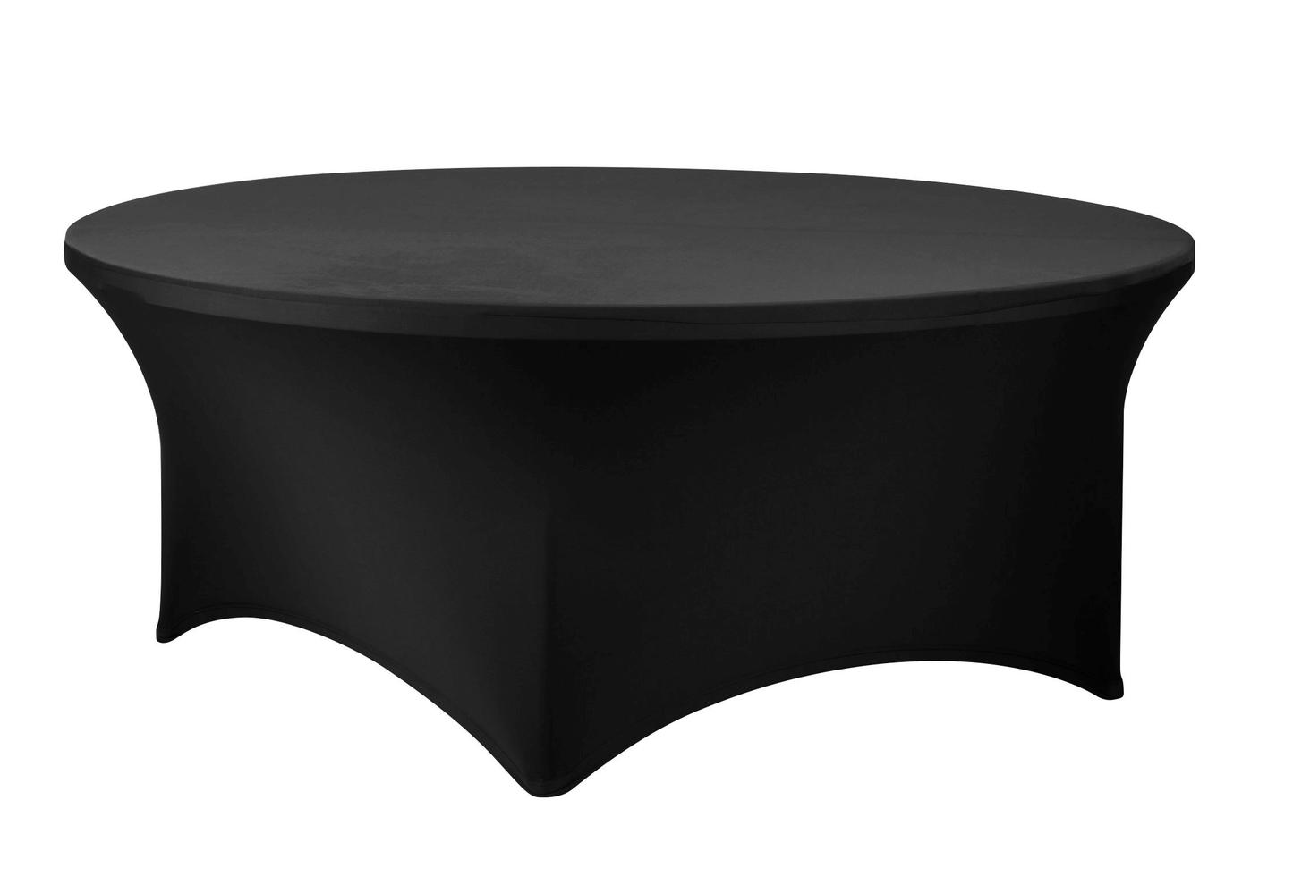 ROUND SPANDEX LINEN | 60” - BLACK - Fits 60" Round Table H 30" / 60" Diameter Spandex linens provide a neat and uniform appearance similar to traditional linens but with clean modern style lines.
