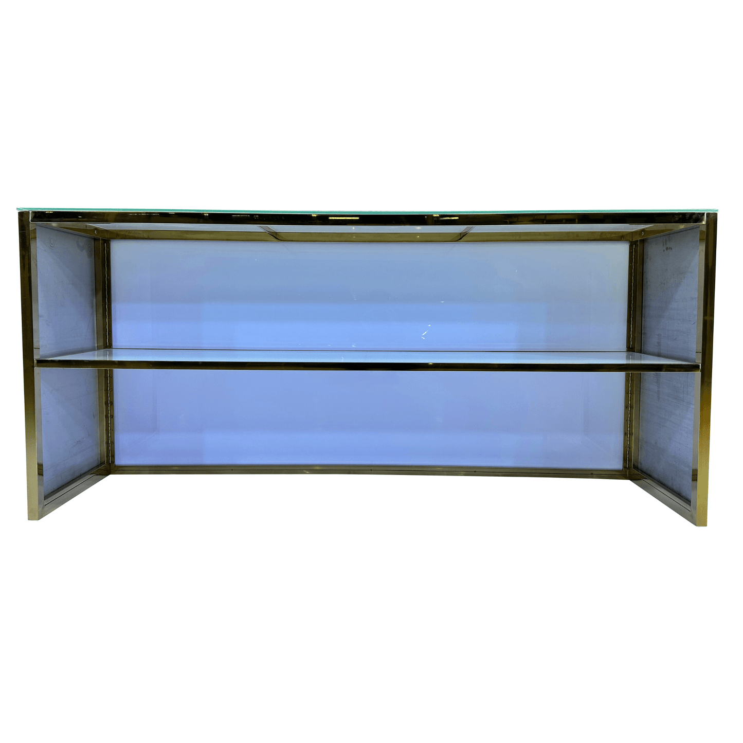 SKYY ROSE 8FT BAR - GOLD - H 43.5" / W 94.5" / D 24" / H (Shelf) 18.5" Celebrate a special occasion or elevate your event style with the LLL SKYY Rose 8ft in Gold! This sleek metallic gold bar offers a stunning high-end focal point that will ensure your s