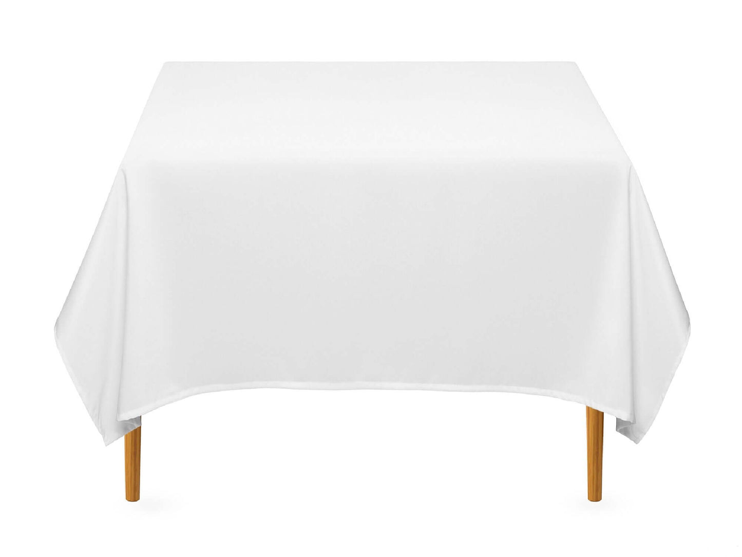 SQUARE POLY LINENS | 72" x 72" - WHITE - W 72" / D 72" | Mid Length on 4ft Square Table High quality polyester linen in White that fits on a square table.Traditional polyester linens are an industry standard that create a neat and uniform appearance when