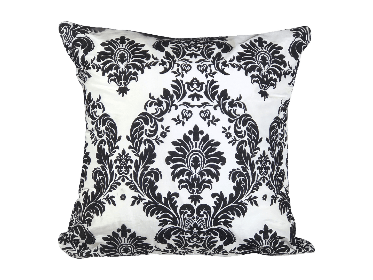 TEXTURED EMBOSSED PILLOW - BLACK ON WHITE - H 18" / W 18" LLL's Textured Embossed Pillow in Black on White is a white square fabric pillow with a black microsuede embossed designed to add detailed black and white color accents to your event decor.