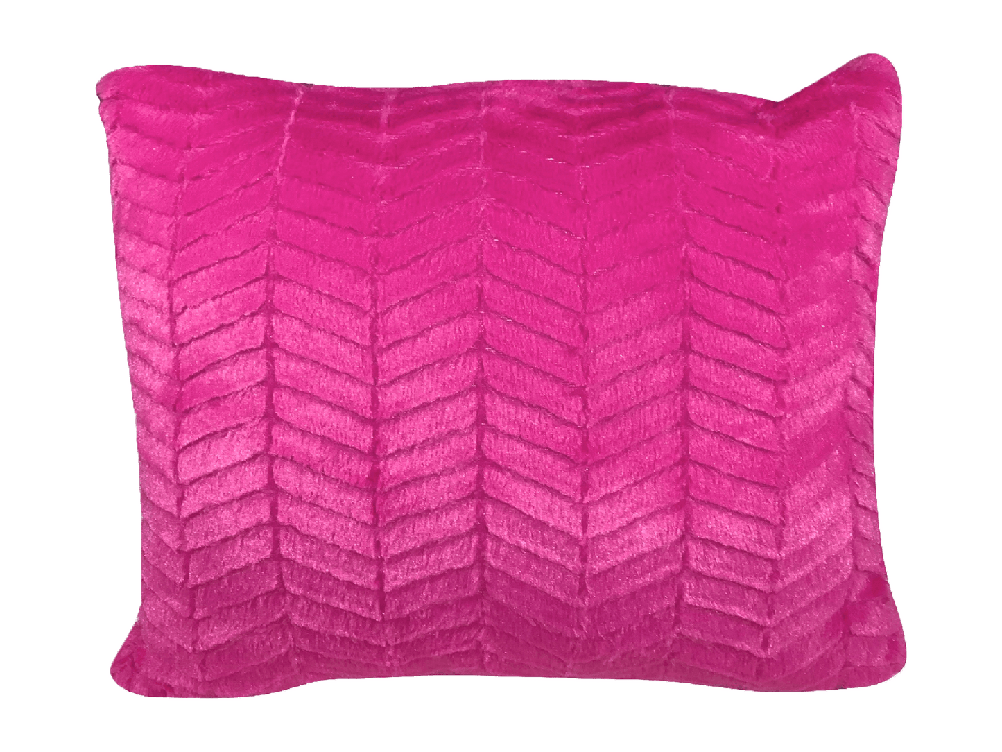 TEXTURED PLUSH PILLOW - FUCHSIA CHEVRON - H 18" / W 18" LLL's Textured Plush Pillow in Fuchsia Chevron is a hot pink square plush fabric pillow with a chevron pattern designed to add a pop of bright pink color accents to your event decor.