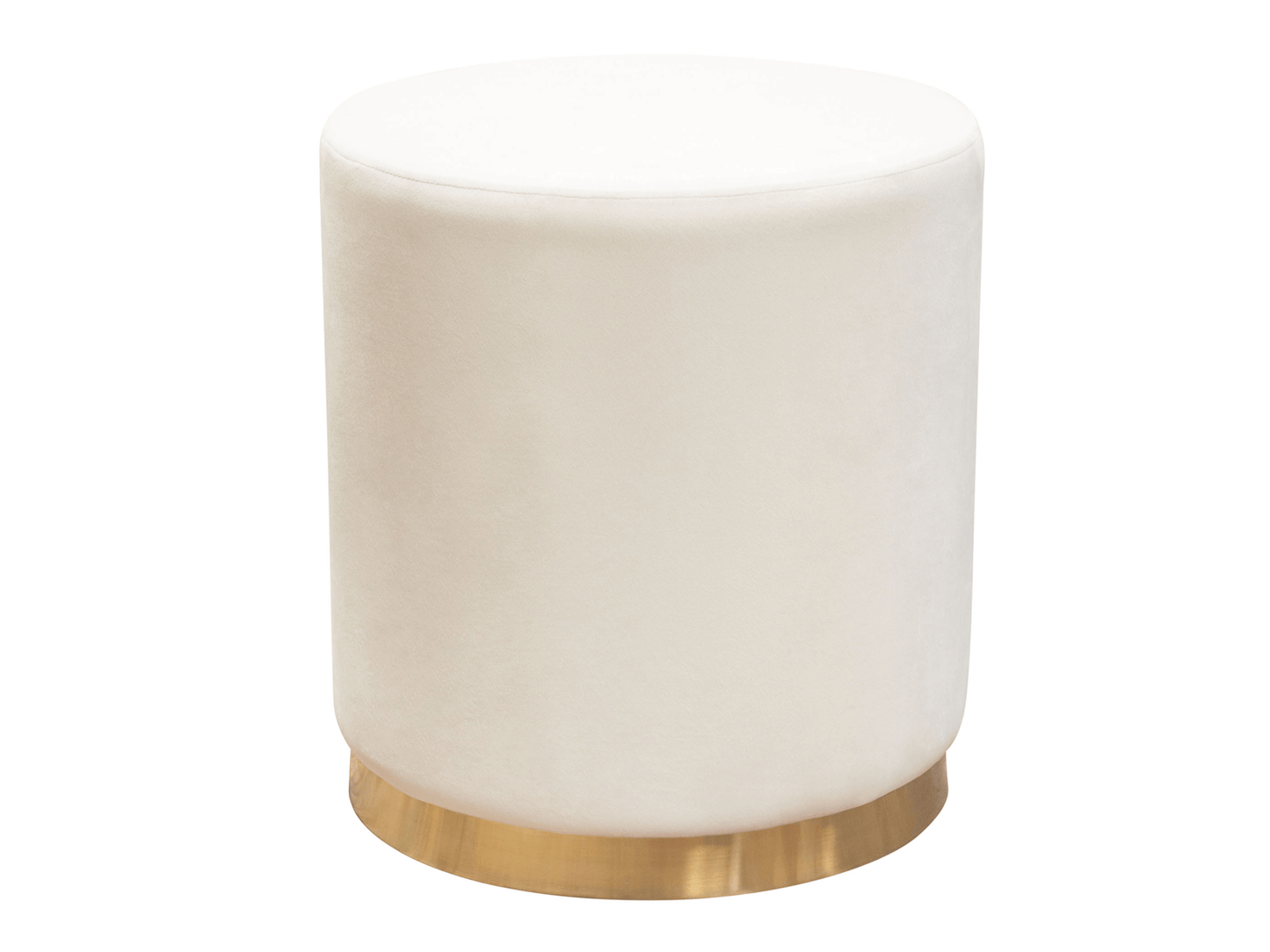 WHISPER PETITE ROUND OTTOMAN - IVORY - H 19" / 17" Diameter LLL's Whisper Petite Round Ottoman in Ivory is a velvet small round footstool style ottoman with a gold base. This lovely little ottoman is an on trend furniture accent that adds a pop of color a
