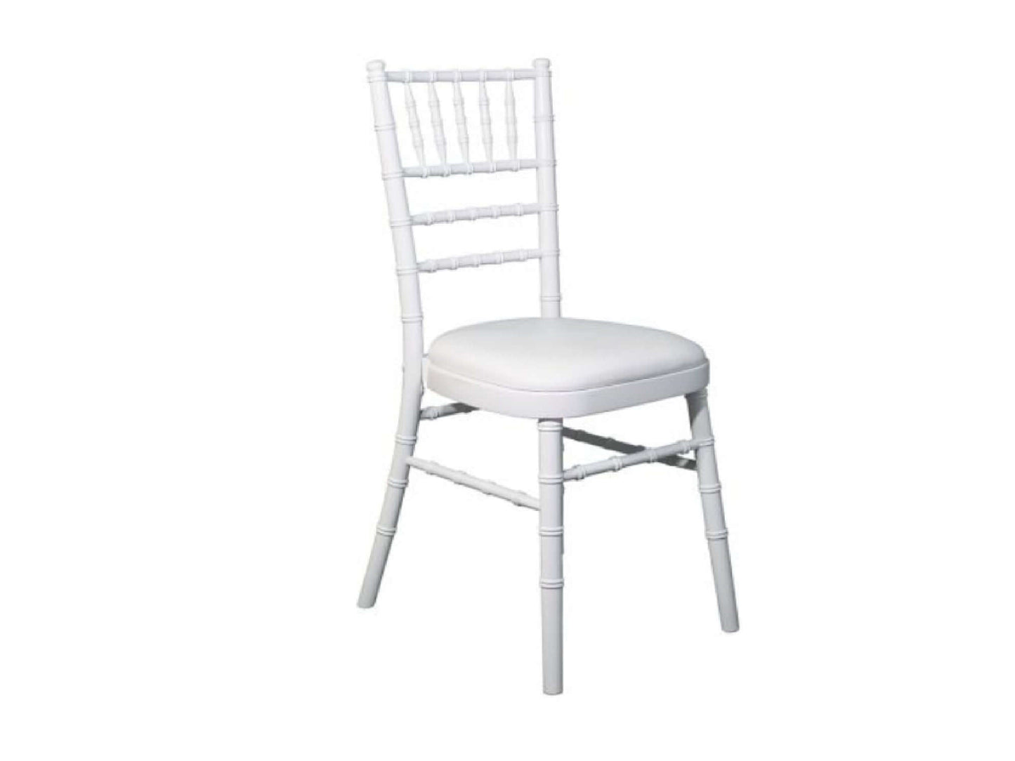 CHIAVARI CHAIR - WHITE - H 36.25" / W 15.75" / D 18" LLL's Chiavari Chair in White is a traditional chiavari style dining chair with a soft gloss finish. This chair is made of solid white resin that provides a neat and clean aesthetic when arranged in eve