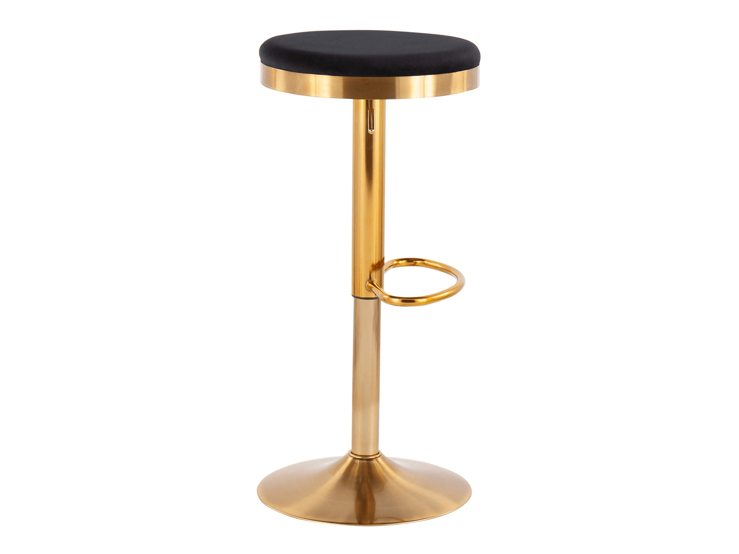 WHITLEY BARSTOOL - BLACK VELVET - H 23"-32" / W 15" / D 15" LLL's Whitley Barstool brings style and comfort to any space. Its distinctive gold base and body complements its luxurious black velvet seating, for a look that is sure to captivate. Lean back in