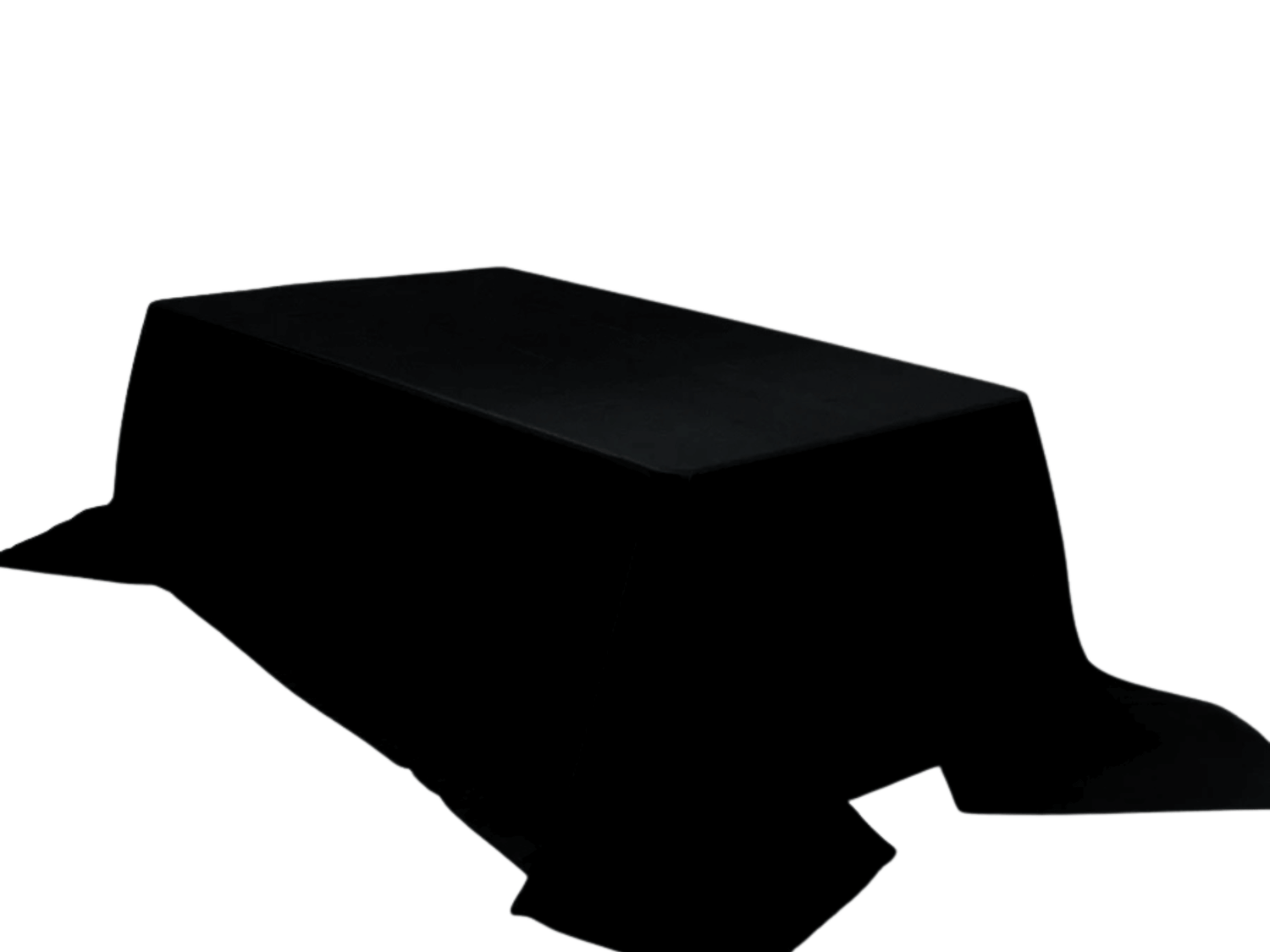 RECTANGULAR POLY LINEN | 108” x 156” - BLACK - W 108” x L 156” High quality polyester linen in Black that fits as floor length linen on a 8ft Estate Table. Traditional polyester linens are an industry standard that create a neat and uniform appearance whe