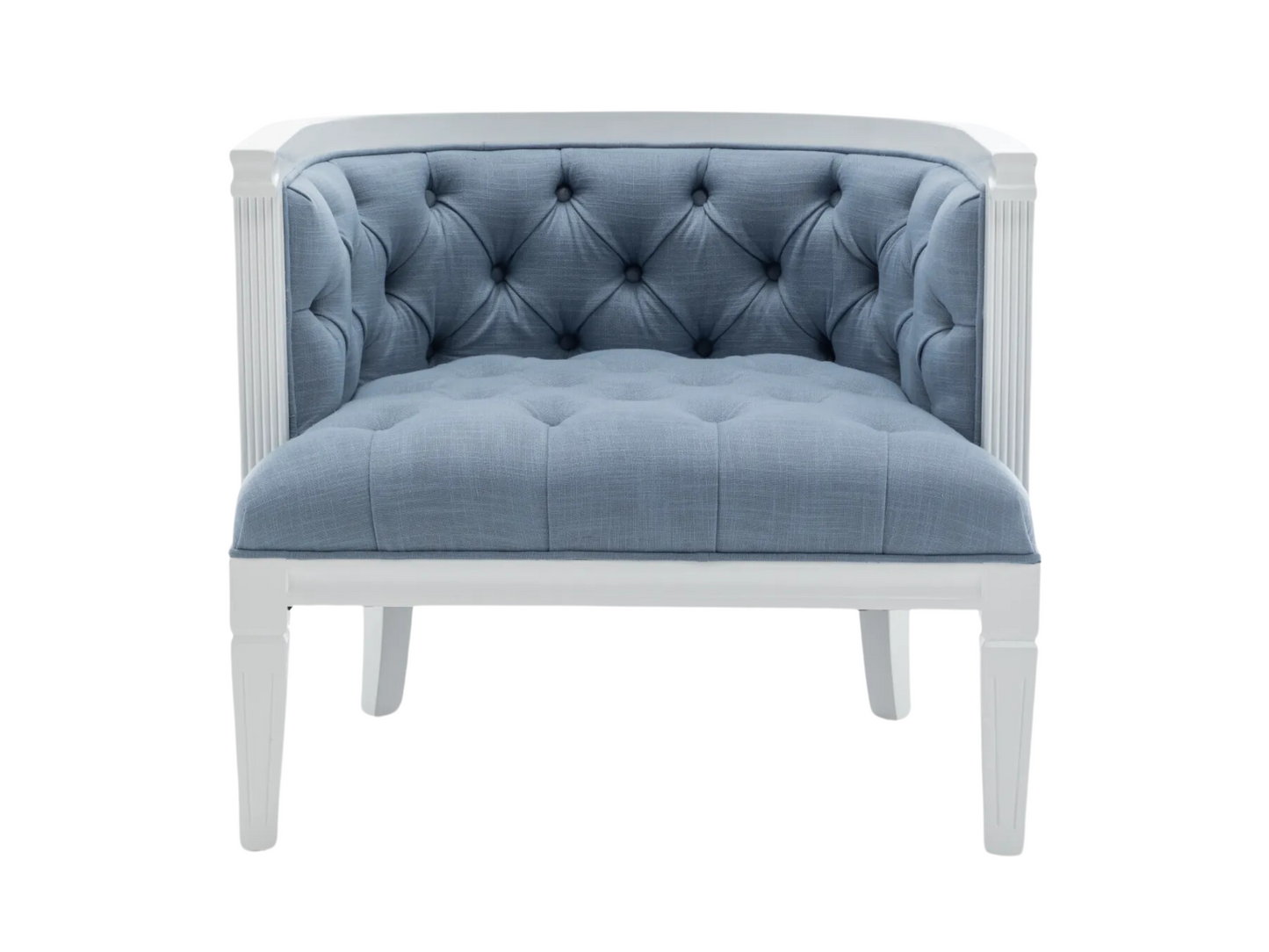 PIEDMONT ARMCHAIR - DUSTY BLUE LINEN W/ WHITE WOOD