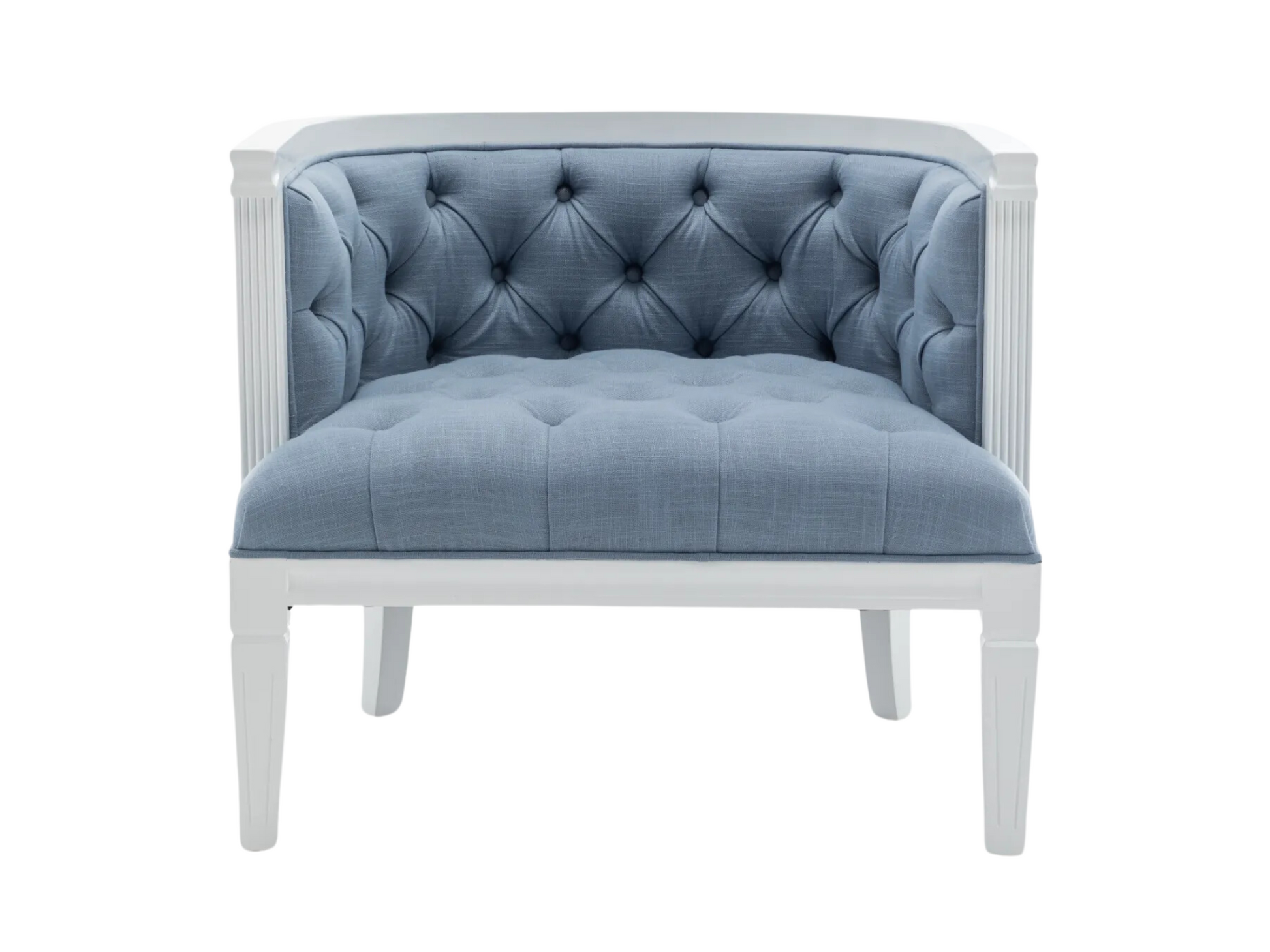 PIEDMONT ARMCHAIR - DUSTY BLUE LINEN W/ WHITE WOOD