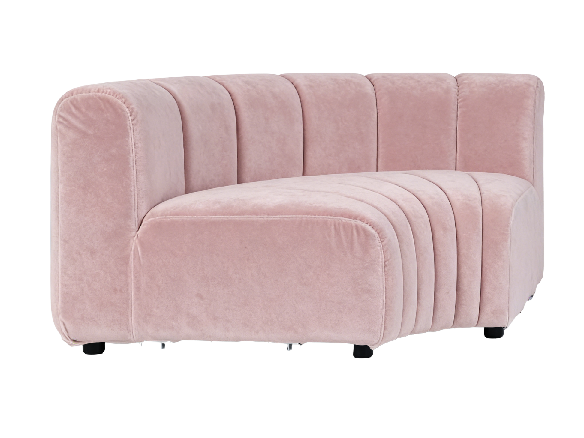 ARC INNER SOFA SECTION - BLUSH - H 27.5" / W 67" / D 39" LLL's Arc Inner Sofa Section represents a versatile modular component designed for any event configurations. Constructed with high-quality performance fabric and black wooden legs provide structural
