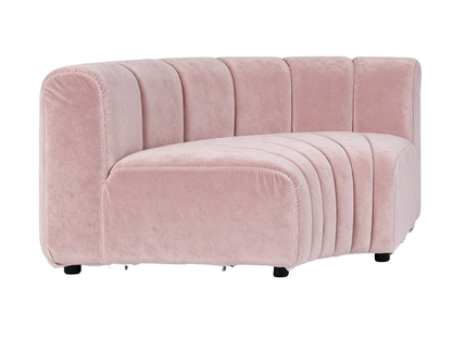 ARC INNER SOFA SECTION - BLUSH - H 27.5" / W 67" / D 39" LLL's Arc Inner Sofa Section represents a versatile modular component designed for any event configurations. Constructed with high-quality performance fabric and black wooden legs provide structural