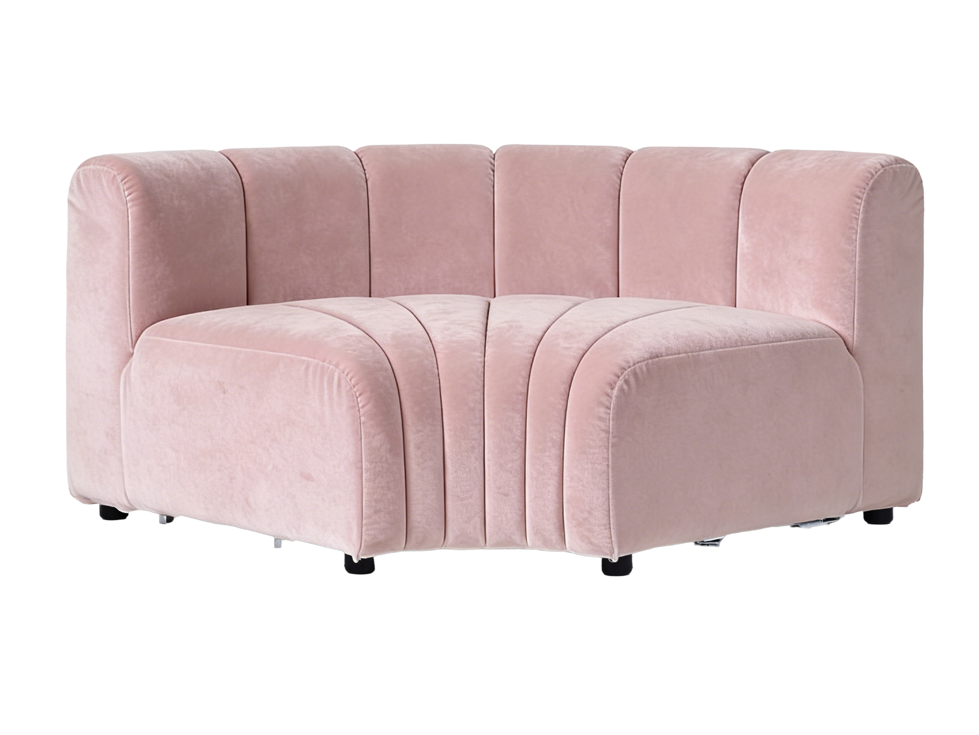 ARC INNER SOFA SECTION - BLUSH - H 27.5" / W 67" / D 39" LLL's Arc Inner Sofa Section represents a versatile modular component designed for any event configurations. Constructed with high-quality performance fabric and black wooden legs provide structural
