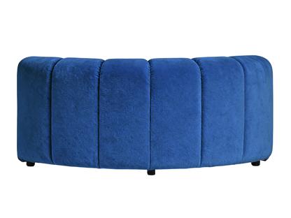 ARC INNER SOFA SECTION - NAVY - H 27.5" / W 67" / D 39" LLL's Arc Inner Sofa Section represents a versatile modular component designed for any event configurations. Constructed with high-quality performance fabric and black wooden legs provide structural