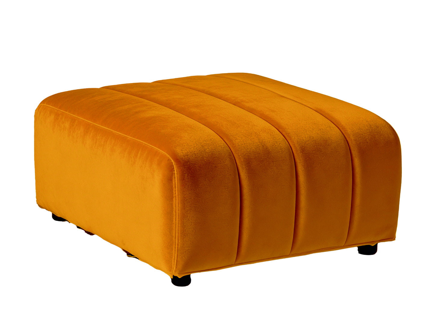 ARC OTTOMAN - ORANGE - H 16.9" / W 31.5" / D 37" LLL's Arc Ottoman represents a versatile modular component designed for any event configurations. Constructed with high-quality performance fabric and black wooden legs provide structural stability while ma