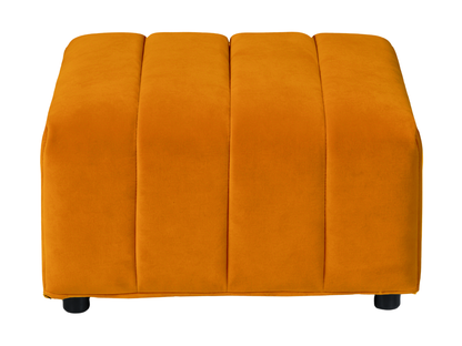 ARC OTTOMAN - ORANGE - H 16.9" / W 31.5" / D 37" LLL's Arc Ottoman represents a versatile modular component designed for any event configurations. Constructed with high-quality performance fabric and black wooden legs provide structural stability while ma