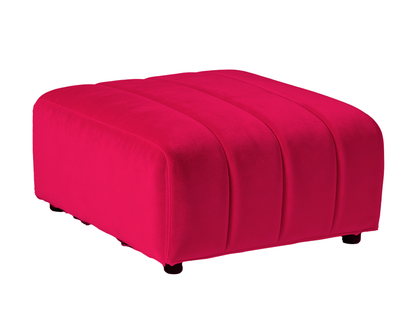 ARC OTTOMAN - RED - H 16.9" / W 31.5" / D 37" LLL's Arc Ottoman represents a versatile modular component designed for any event configurations. Constructed with high-quality performance fabric and black wooden legs provide structural stability while maint