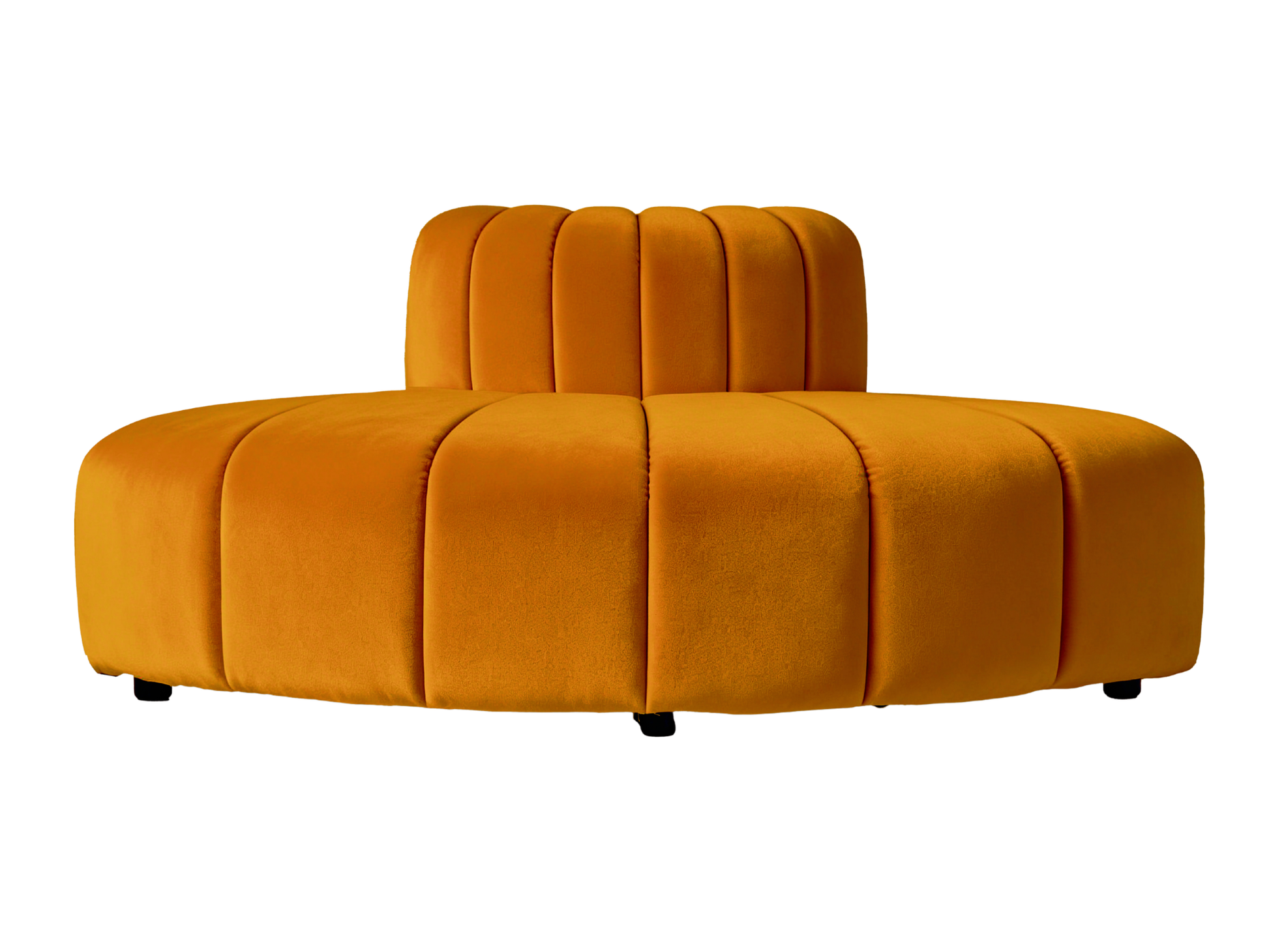ARC OUTER SOFA SECTION - ORANGE - H 27.5" / W 67" / D 39" LLL's Arc Outer Sofa Section represents a versatile modular component designed for any event configurations. Constructed with high-quality performance fabric and black wooden legs provide structura