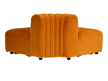 ARC OUTER SOFA SECTION - ORANGE - H 27.5" / W 67" / D 39" LLL's Arc Outer Sofa Section represents a versatile modular component designed for any event configurations. Constructed with high-quality performance fabric and black wooden legs provide structura