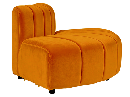 ARC OUTER SOFA SECTION - ORANGE - H 27.5" / W 67" / D 39" LLL's Arc Outer Sofa Section represents a versatile modular component designed for any event configurations. Constructed with high-quality performance fabric and black wooden legs provide structura
