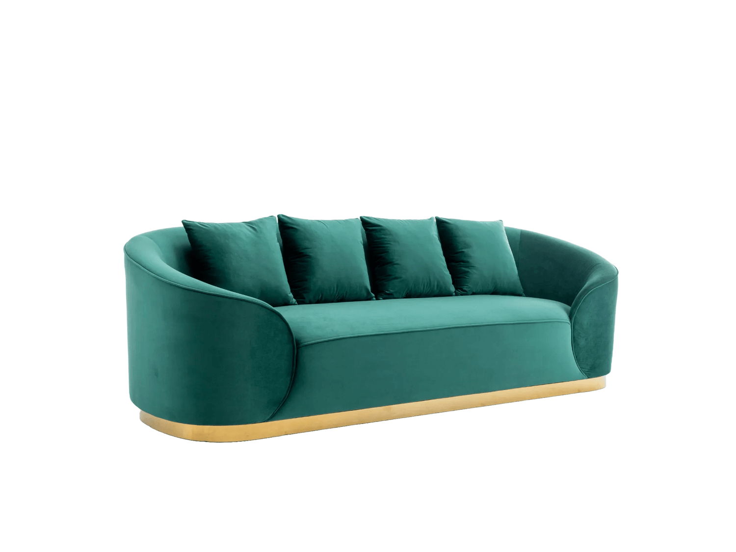 ATLANTA SOFA - EMERALD - H 27.5" / W 92" / D 34" | Seat Height 16" Special occasions call for the beautiful velvet LLL Atlanta Sofa. Its gorgeous emerald color complements any space with its polished golden base. And when paired with LLL's Atlanta Armchai
