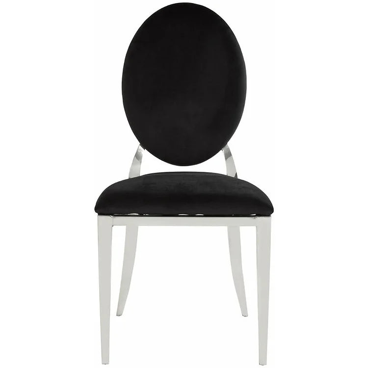 BELLAGIO CHAIR - SILVER W/ BLACK LEATHER CUSHIONS