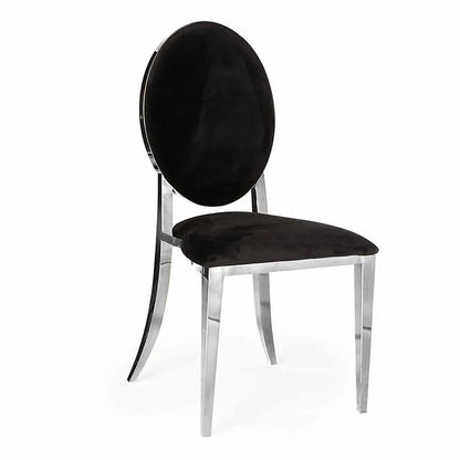 BELLAGIO CHAIR - SILVER W/ BLACK LEATHER CUSHIONS