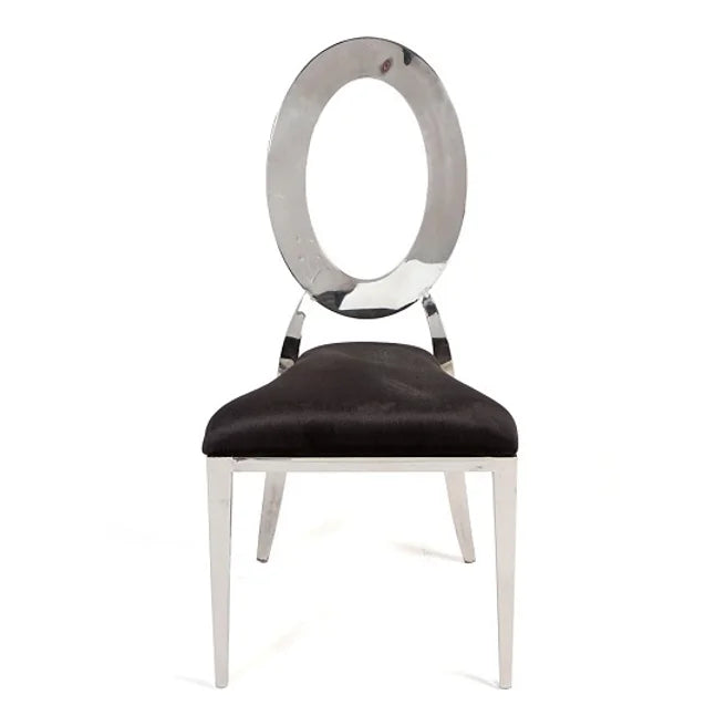 BELLAGIO CHAIR - SILVER W/ BLACK LEATHER CUSHIONS