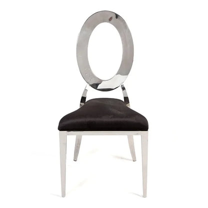 BELLAGIO CHAIR - SILVER W/ BLACK LEATHER CUSHIONS