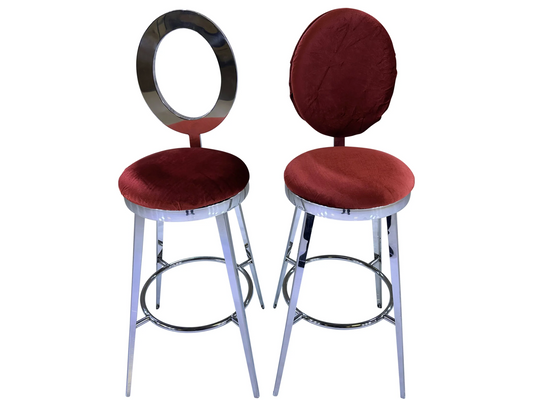 BELLAGIO BARSTOOL - SILVER W/ RUBY RED VELVET CUSHION