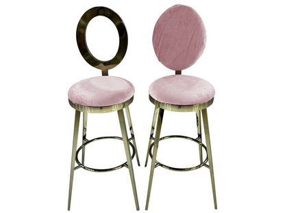 BELLAGIO BARSTOOL - GOLD W/ BLUSH VELVET CUSHION
