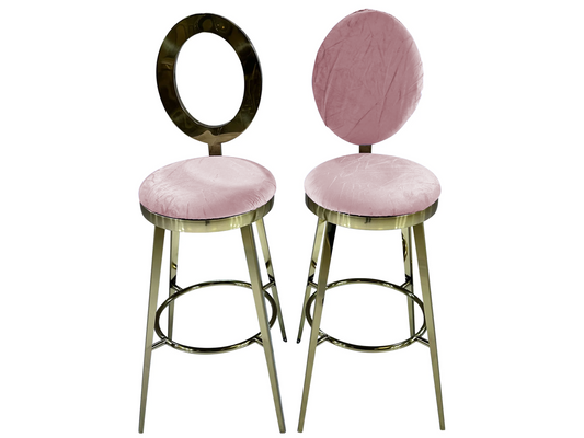 BELLAGIO BARSTOOL - GOLD W/ BLUSH VELVET CUSHION
