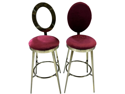 BELLAGIO BARSTOOL - GOLD W/ RUBY RED VELVET CUSHION