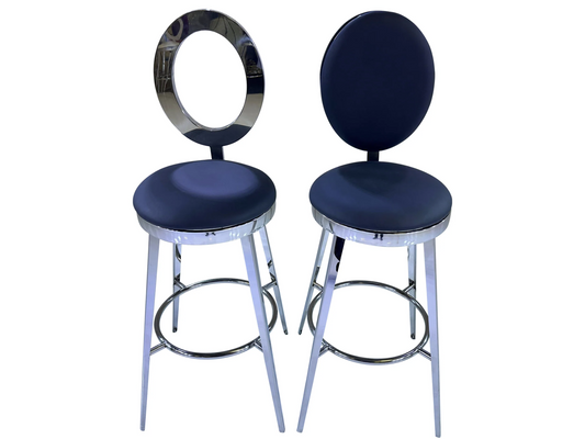 BELLAGIO BARSTOOL - SILVER W/ BLACK LEATHER CUSHION