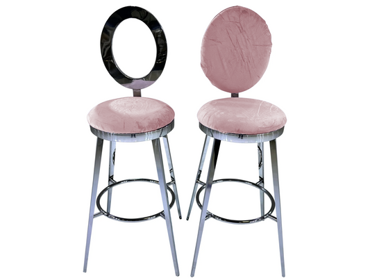 BELLAGIO BARSTOOL - SILVER W/ BLUSH VELVET CUSHION
