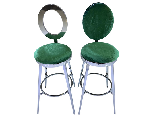 BELLAGIO BARSTOOL - SILVER W/ EMERALD VELVET CUSHION