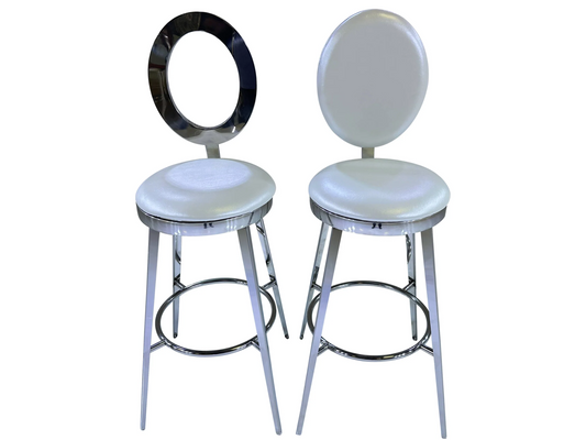 BELLAGIO BARSTOOL - SILVER W/ IVORY LEATHER CUSHION