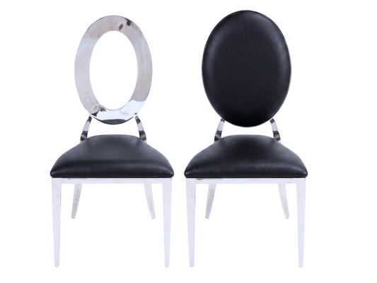 BELLAGIO CHAIR - SILVER W/ BLACK LEATHER CUSHIONS