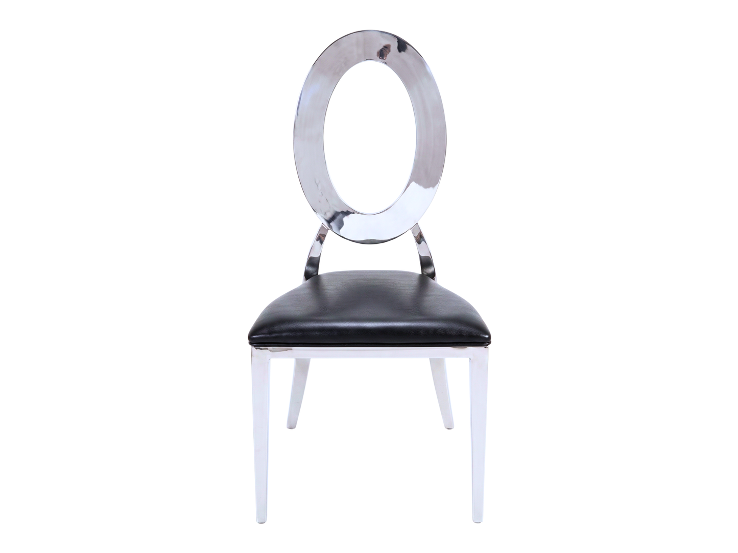 BELLAGIO CHAIR - SILVER W/ BLACK LEATHER CUSHIONS