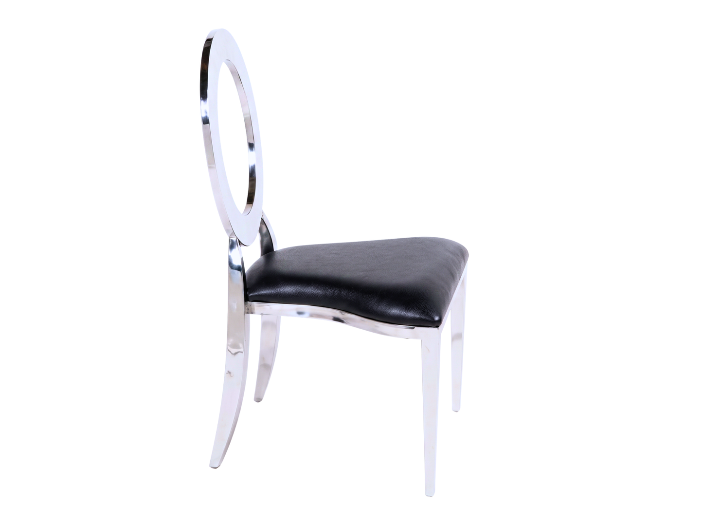 BELLAGIO CHAIR - SILVER W/ BLACK LEATHER CUSHIONS