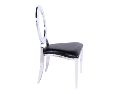 BELLAGIO CHAIR - SILVER W/ BLACK LEATHER CUSHIONS