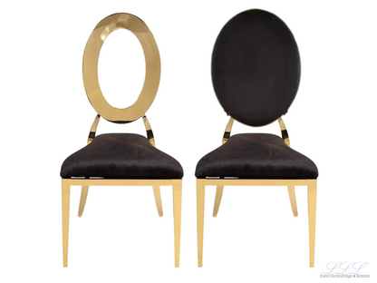 BELLAGIO CHAIR - GOLD W/ BLACK LEATHER CUSHIONS