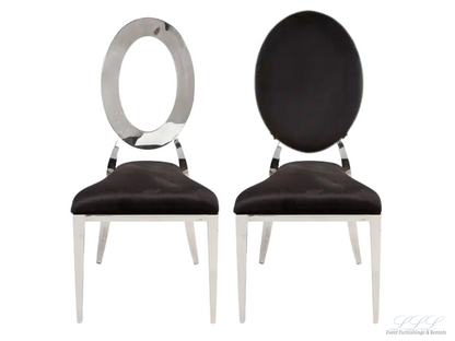 BELLAGIO CHAIR - SILVER W/ BLACK LEATHER CUSHIONS