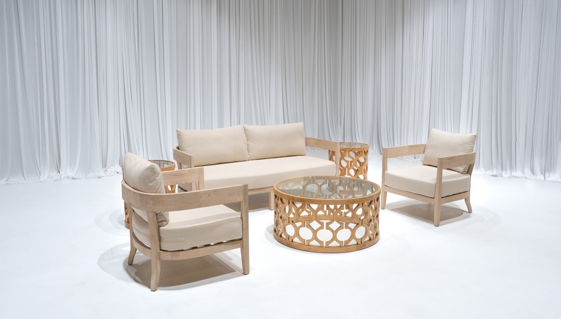 BROOKHAVEN SOFA GROUPING 1 - IVORY W/ NATURAL WOOD
