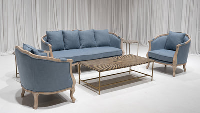 FITZGERALD SOFA GROUPING 2 - DUSTY BLUE LINEN W/ NATURAL WOOD