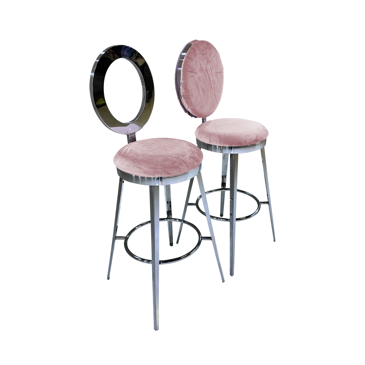BELLAGIO BARSTOOL - SILVER W/ BLUSH VELVET CUSHION