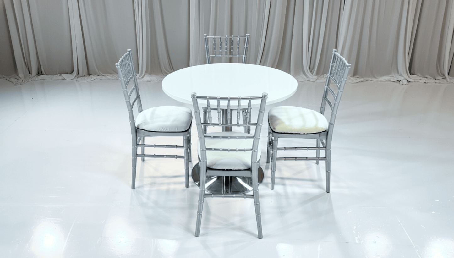 PARIS COCKTAIL GROUPING 1 - Featured Items in this grouping include: Paris Cocktail Lowboy Table Chiavari Chair - Silver