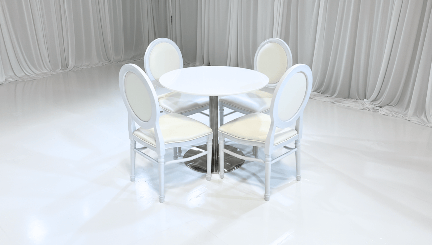 PARIS COCKTAIL GROUPING 3 - Featured Items in this grouping include: Paris Cocktail Lowboy Table King Louis Chair - White