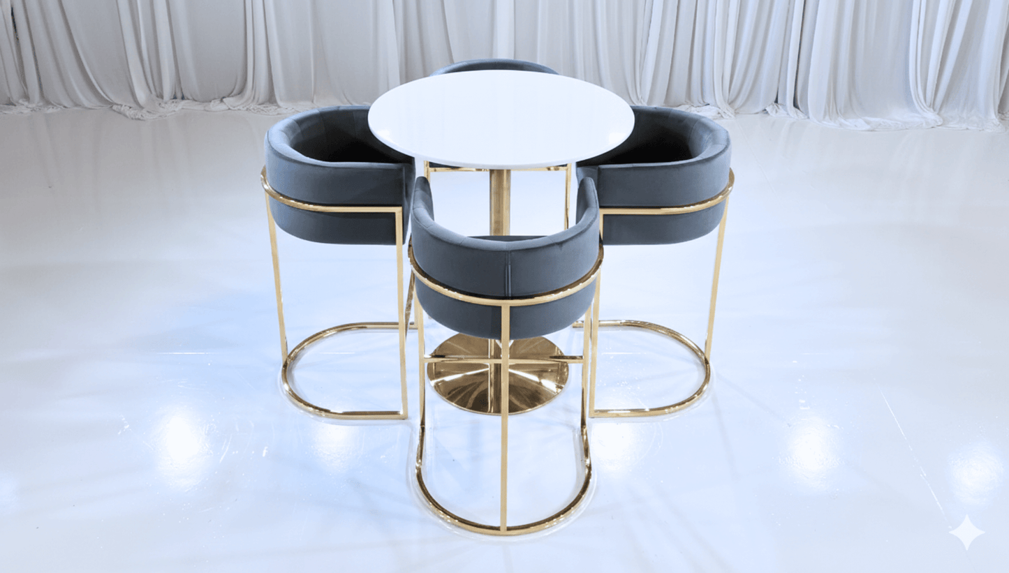 PARIS HIGHBOY GROUPING 2 - GOLD - Featured Items in this grouping include: Paris Highboy - Gold Regency Barstool - Grey