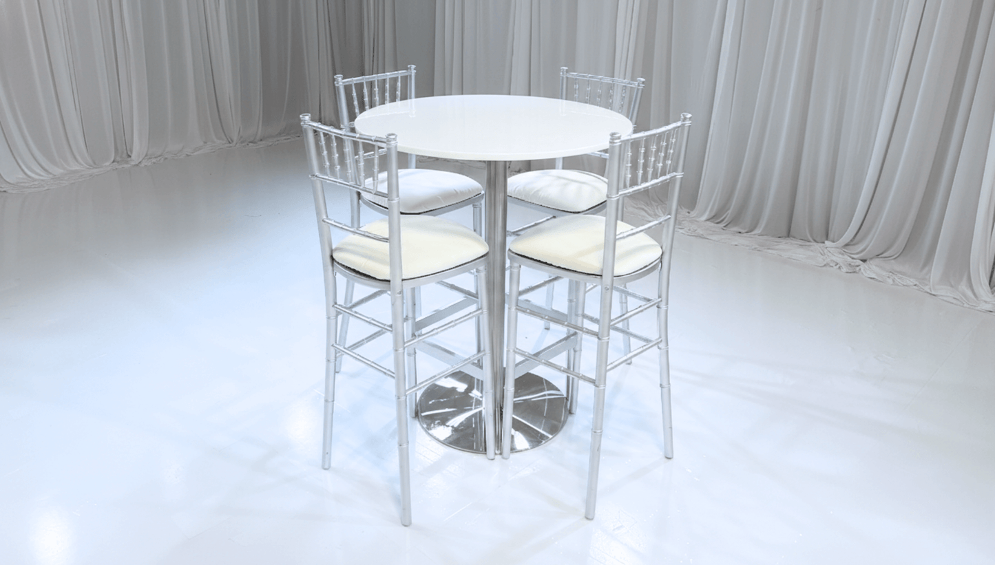 PARIS HIGHBOY GROUPING 3 - SILVER - Featured Items in this grouping include: Paris Highboy - Silver Chiavari Barstool - Silver