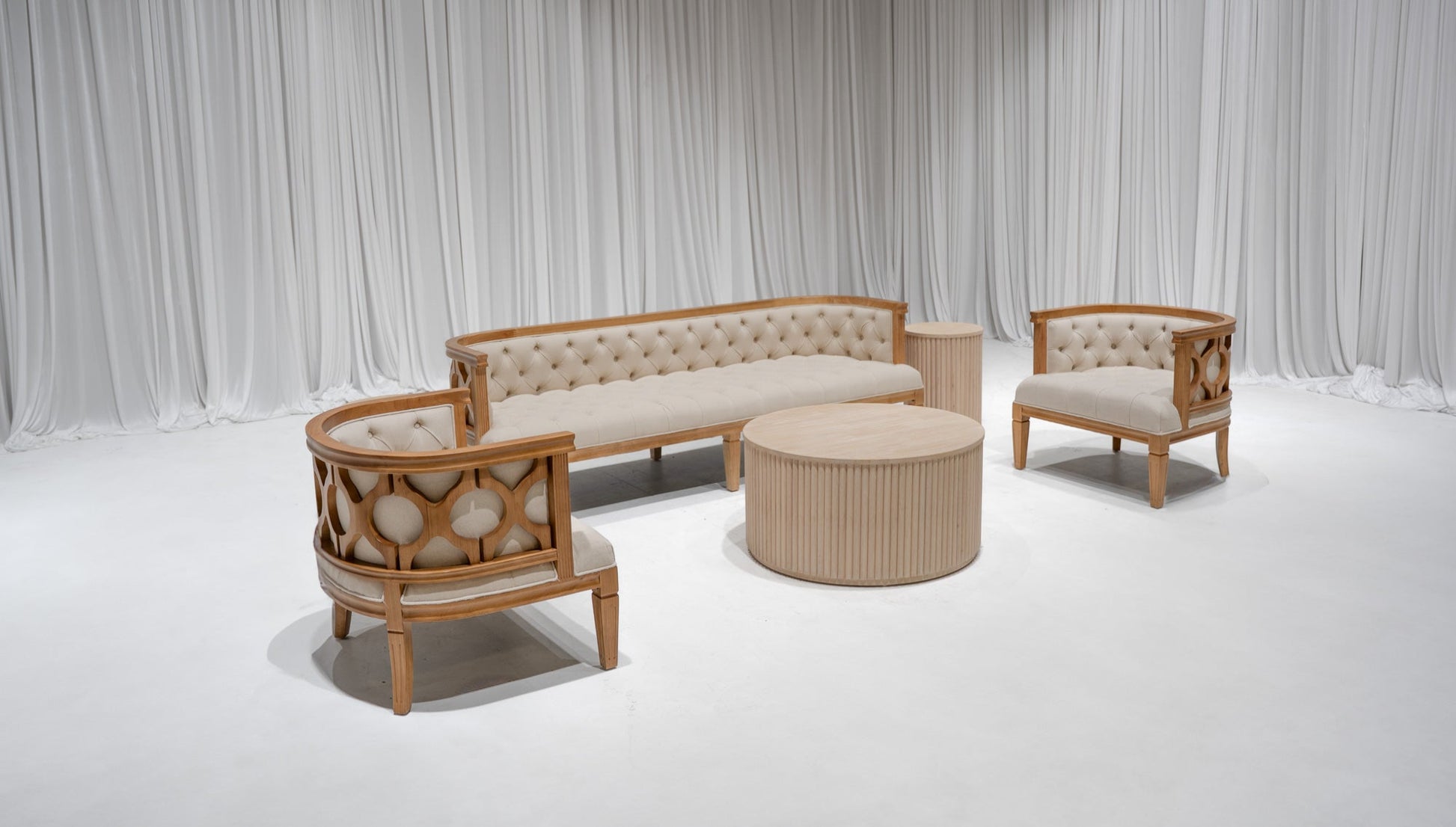 PIEDMONT SOFA GROUPING 2 - IVORY W/ OAK WOOD